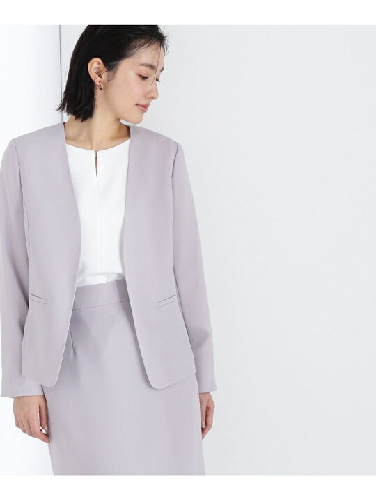 楽天市場】[洗える]＜ポリエステルドビーSET UP＞ノーカラージャケット  