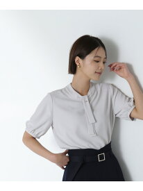 スクエアボウタイブラウス NATURAL BEAUTY BASIC ナチュラルビューティベーシック トップス シャツ・ブラウス グレー ホワイト【送料無料】[Rakuten Fashion]