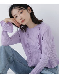 ミニケーブルフリルニット NATURAL BEAUTY BASIC ナチュラルビューティベーシック トップス ニット ホワイト パープル ネイビー【送料無料】[Rakuten Fashion]