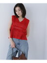 透かし編みフリルニット NATURAL BEAUTY BASIC ナチュラルビューティベーシック トップス ニット ホワイト レッド ブラック【送料無料】[Rakuten Fashion]