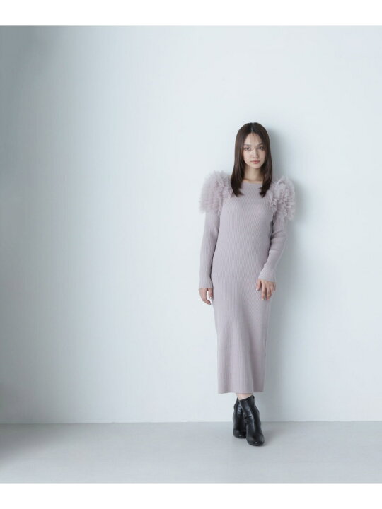 楽天市場】【SALE／50%OFF】チュールフリルショルダーニットワンピース  