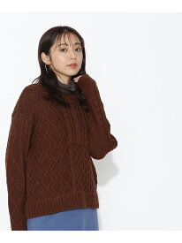 【SALE／50%OFF】パッチワークケーブルニット NATURAL BEAUTY BASIC ナチュラルビューティベーシック ニット ニットその他 ブラウン ホワイト ブルー【RBA_E】[Rakuten Fashion]