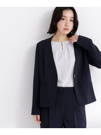 ドビーツイル SETUP ノーカラージャケット NATURAL BEAUTY BASIC ナチュラルビューティベーシック ジャケット・アウター テーラードジャケット・ブレザー グレー ネイビー【送料無料】[Rakuten Fashion]