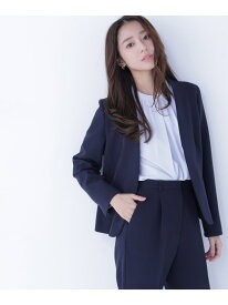 ダブルクロスストレッチ SETUP ノーカラージャケット NATURAL BEAUTY BASIC ナチュラルビューティベーシック ジャケット・アウター テーラードジャケット・ブレザー ネイビー ブラック【送料無料】[Rakuten Fashion]
