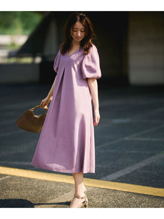 楽天市場 洗える バルーンスリーブタックフレアワンピース Natural Beauty Basic ナチュラルビューティベーシック ワンピース ワンピースその他 パープル ベージュ グリーン 送料無料 Rakuten Fashion Natural Beauty Basic