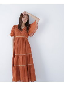 Vネックプリーツワンピース NATURAL BEAUTY BASIC ナチュラルビューティベーシック ワンピース・ドレス ワンピース ホワイト オレンジ【先行予約】*【送料無料】[Rakuten Fashion]