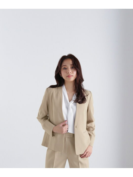 楽天市場】＜リネンライクセットアップ＞ノーカラージャケット NATURAL 