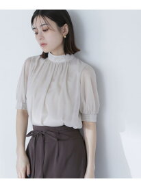 ハイネックシアーボリュームブラウス NATURAL BEAUTY BASIC ナチュラルビューティベーシック トップス シャツ・ブラウス ブルー グレー ベージュ【送料無料】[Rakuten Fashion]