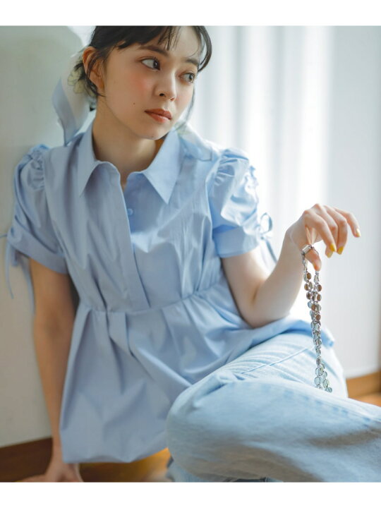 楽天市場】ギャザースリーブペプラムシャツ NATURAL BEAUTY BASIC 