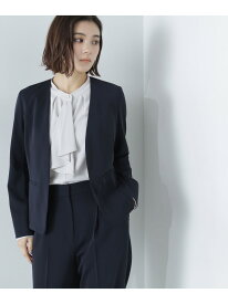 ＜ポリエステルドビー SETUPシリーズ＞ノーカラージャケット 24SS NATURAL BEAUTY BASIC ナチュラルビューティベーシック ジャケット・アウター テーラードジャケット・ブレザー ネイビー ベージュ【送料無料】[Rakuten Fashion]