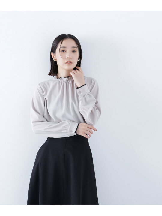 SALE 30 OFF バイカラーフリルネックブラウス NATURAL BEAUTY BASIC ナチュラルビューティベーシック トップス シャツ・ブラウス グレー ベージュ ホワイト RBA E 送料無料 Rakuten Fashion NATURAL BEAUTY BASIC