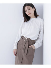 【SALE／30%OFF】バイカラーフリルネックブラウス NATURAL BEAUTY BASIC ナチュラルビューティベーシック トップス シャツ・ブラウス グレー ベージュ ホワイト【RBA_E】【送料無料】[Rakuten Fashion]
