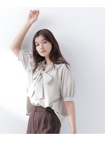 スキッパーリボンタイブラウス半袖 NATURAL BEAUTY BASIC ナチュラルビューティベーシック トップス シャツ・ブラウス グレー ブルー ベージュ【先行予約】*【送料無料】[Rakuten Fashion]