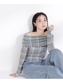シアーチェックオフショルトップス NATURAL BEAUTY BASIC ナチュラルビューティベーシック トップス カットソー・Tシャツ グリーン グレー【送料無料】[Rakuten Fashion]