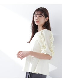 フリルスリーブドッキングカットソー NATURAL BEAUTY BASIC ナチュラルビューティベーシック トップス カットソー・Tシャツ イエロー ブラック ホワイト【先行予約】*【送料無料】[Rakuten Fashion]