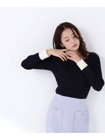 ダブルカフスニット NATURAL BEAUTY BASIC ナチュラルビューティベーシック トップス ニット ベージュ グリーン ネイビー【送料無料】[Rakuten Fashion]