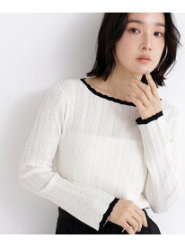 柄編みスカラップニット NATURAL BEAUTY BASIC ナチュラルビューティベーシック トップス ニット グレー パープル ホワイト【送料無料】[Rakuten Fashion]