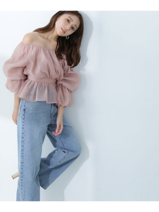 未使用 NBB シャツカラーボリュームスリーブブラウス ピンク N Natural 