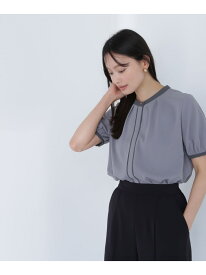 バイカラートリミングブラウス NATURAL BEAUTY BASIC ナチュラルビューティベーシック トップス シャツ・ブラウス ピンク グレー ホワイト【送料無料】[Rakuten Fashion]