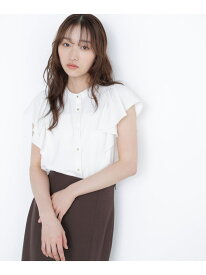 【SALE／50%OFF】メタルボタンフリルスリーブブラウス NATURAL BEAUTY BASIC ナチュラルビューティベーシック トップス シャツ・ブラウス ブルー ホワイト【RBA_E】[Rakuten Fashion]