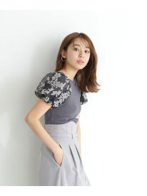 【SALE／30%OFF】シアーフラワーバルーンスリーブニット NATURAL BEAUTY BASIC ナチュラルビューティベーシック トップス ニット グレー ブラック【RBA_E】【送料無料】[Rakuten Fashion]