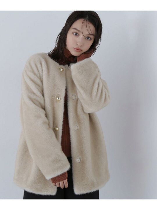 楽天市場】フェイクファーノーカラーハーフコート NATURAL BEAUTY