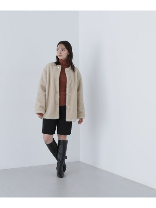 楽天市場】フェイクファーノーカラーハーフコート NATURAL BEAUTY 
