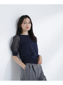 透かし編みスリーブニット NATURAL BEAUTY BASIC ナチュラルビューティベーシック トップス ニット パープル ネイビー ホワイト【先行予約】*【送料無料】[Rakuten Fashion]