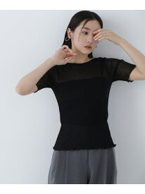 【SALE／50%OFF】シアーストライプリブニット NATURAL BEAUTY BASIC ナチュラルビューティベーシック トップス ニット ブルー ブラウン ブラック【RBA_E】[Rakuten Fashion]