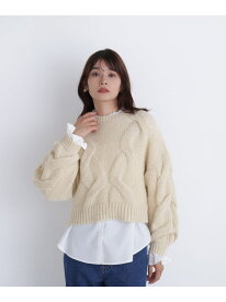 【SALE／50%OFF】クロップドビッグケーブルニット NATURAL BEAUTY BASIC ナチュラルビューティベーシック トップス ニット ホワイト ピンク【RBA_E】【送料無料】[Rakuten Fashion]