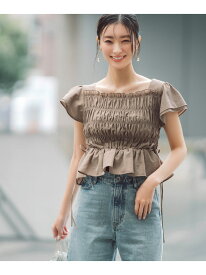レースアップフリルシャーリングブラウス NATURAL BEAUTY BASIC ナチュラルビューティベーシック トップス シャツ・ブラウス ホワイト ブラウン【送料無料】[Rakuten Fashion]