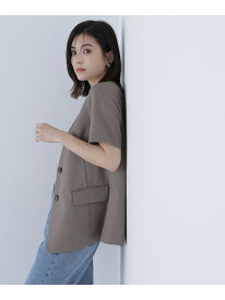 【SALE／30%OFF】リネンライクツイルシリーズ ハーフスリーブジャケット NATURAL BEAUTY BASIC ナチュラルビューティベーシック ジャケット・アウター ブルゾン・ジャンパー ブラウン カーキグリーン【RBA_E】【送料無料】[Rakuten Fashion]