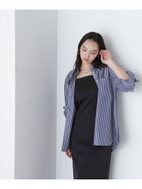 【SALE／50%OFF】ワイドカフスオーバーシャツ NATURAL BEAUTY BASIC ナチュラルビューティベーシック トップス シャツ・ブラウス ネイビー ホワイト ブルー【RBA_E】【送料無料】[Rakuten Fashion]