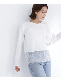 レースドッキングカットソー NATURAL BEAUTY BASIC ナチュラルビューティベーシック トップス カットソー・Tシャツ ブラック ホワイト【送料無料】[Rakuten Fashion]