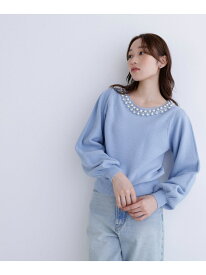 【SALE／50%OFF】パールネックニット NATURAL BEAUTY BASIC ナチュラルビューティベーシック トップス ニット ブラック ブルー グレー【RBA_E】【送料無料】[Rakuten Fashion]