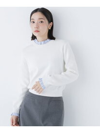 ストライプフリルネックニット NATURAL BEAUTY BASIC ナチュラルビューティベーシック トップス ニット ネイビー ホワイト グレー【送料無料】[Rakuten Fashion]