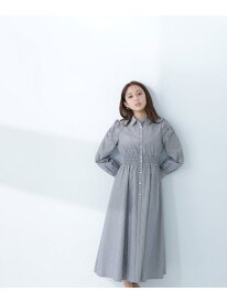 【SALE／50%OFF】ギャザースリーブストライプシャツワンピース NATURAL BEAUTY BASIC ナチュラルビューティベーシック ワンピース・ドレス ワンピース グレー ブルー【RBA_E】【送料無料】[Rakuten Fashion]