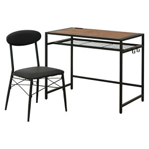 デスクチェアセット テーブル チェア 組立式 2口コンセント付 収納棚 フック スチール アジャスター付き LDC-4658