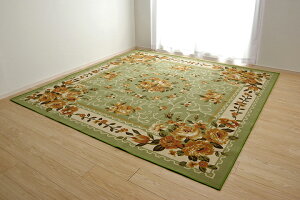 ラグ カーペット 江戸間10畳 約 352 × 440 cm 撥水 キャンベル 高級感 ナイロン 花柄 速乾 エレガント お掃除簡単 洗える 手洗い 滑りにくい 撥水機能付き マット 絨毯 じゅうたん 裏面 不織布 ダ