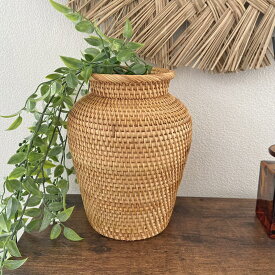ラタン花瓶型バスケット ハンドメイド 天然素材 手作り品 プレゼント ギフト 花柄
