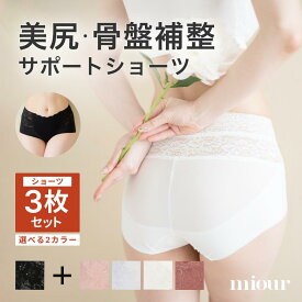 【P5倍★お買い物マラソン実施中】【骨盤補正 サポートショーツ3枚セット】 miour ミアー まとめ買い 3枚 セット 単品で購入するよりお得 黒 モーヴピンク 白 ペールブルー ヒップアップ 骨盤 お腹サポート 下着 ショーツ レディース 女性用ショーツ レディース