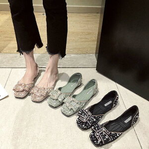 パンプス ぺたんこ 柔らか フラットシューズ 歩きやすい モカシン ローファー パール ラインストーン 幅広 フラットソール リボン飾り 大きいサイズ サンダル モカシンシューズ スリッパ 夏