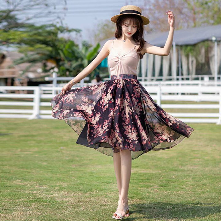 楽天市場】【SUPERSALE限定50%OFF!!】フレアスカート ロング 夏 春 膝  