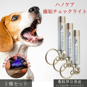 ハノケア チェックライト ×3個セット │ 犬 猫 ペット用 デンタルケア 歯垢チェック 歯磨き残し 防止 口臭 歯周病 対策 お口ケア用品 LEDライト 可視化 軽量 コンパクト ペット用品