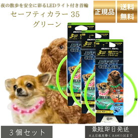 セーフティカラー 35 グリーン ×3個セット│ 犬用 光る首輪 小型犬用 LEDカラー USB充電式 夜間 散歩用 安全 首輪 点灯3パターン サイズ調整 25〜35cm 防水 軽量 19g TPU 【ギフト対応】 【ソーシャルギフト対応】 プレゼント