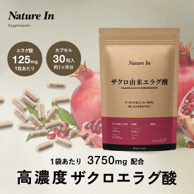 【高濃度】エラグ酸 サプリ （125mg / 1粒） 3750mg配合 1ヶ月分（1粒125mg×30粒）ザクロエキス サプリ 大容量 カプセル サプリメン 粒 Nature In 国産 国内製造 ポリフェノール 美容 美肌