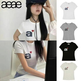 【SALE 40%OFF手取り価格4788円】aeae DOT SMALL LETTER TEE エイイエイイ Tシャツ 韓国ブランド レディースファッション ミニマルTシャツ コットン100% ドットロゴ シンプルカジュアル 韓国コーデ 春服 夏服 モードスタイル フェミニントップス【aeae】