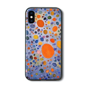 iPhone12mini iPhone7 iPhone13mini ケース 背面ガラスケース 瑛九 青の中の黄色い丸 iPhone14 ケース 人気 絵画 TPU 丈夫 アイフォン 絵画グッズ docomo 耐衝撃 iPhone15 15Plus