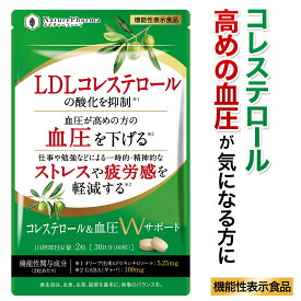 コレステロール 血圧 サプリ 悪玉（LDL）コレステロール 血圧を下げる ストレス 疲労感軽減 サプリ オリーブ ギャバ GABA コレステロール＆血圧Wサポート 機能性表示食品 サプリメント 田七人参 DHA EPA ナットウキナーゼ リコピン 30日分 日本製 送料無料 血圧サプリ