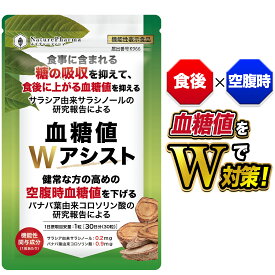 血糖値 サプリ バナバ サラシア 血糖値を下げるサプリ 血糖値Wアシスト 食後血糖値 を抑える 空腹時血糖値 を下げる 食事に含まれる糖の吸収を抑える 【機能性表示食品】 桑の葉 ギムネマ イヌリン シナモン 高麗人参 ダイエットサプリ 30日分 送料無料 健康サプリ
